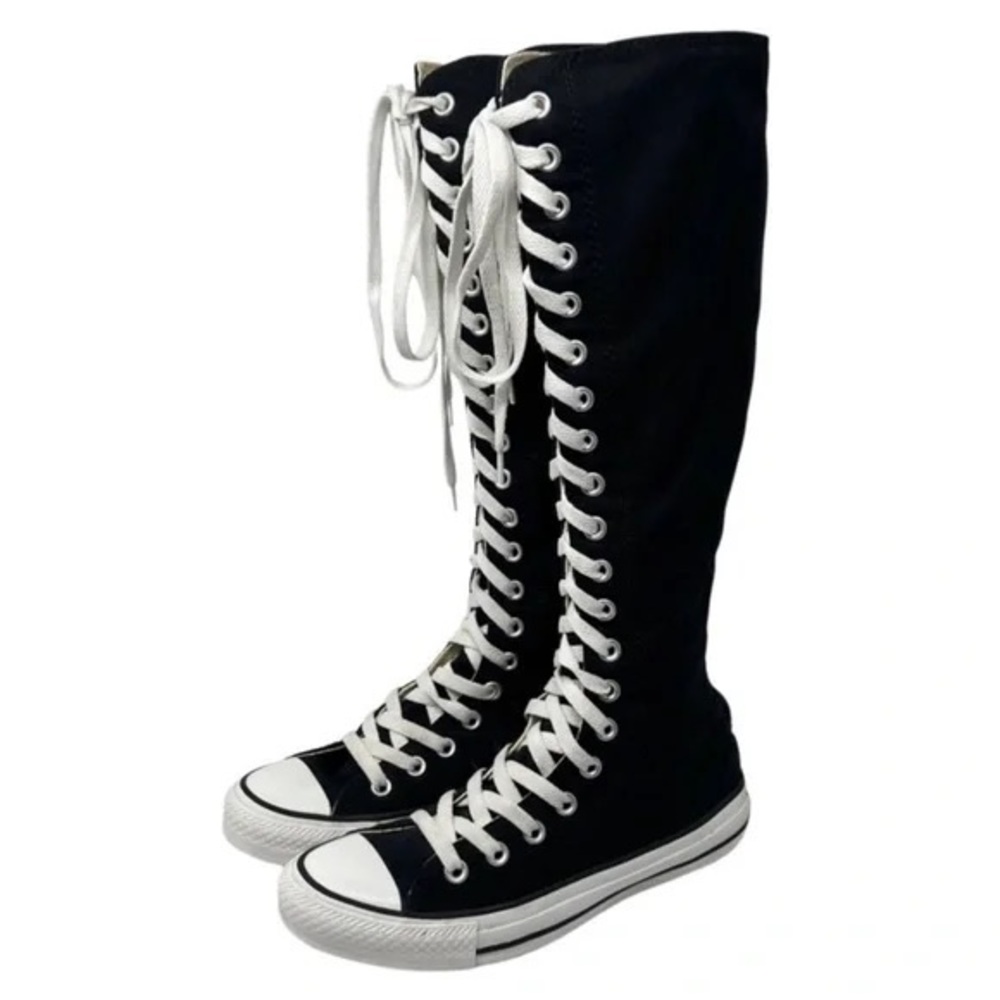 Knee high lace up black converse